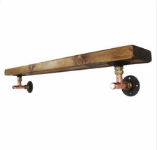 Pair of Industrial Copper Pipe Shelf Brackets With Hooks