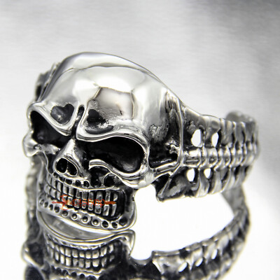 Gothic Heavy Men Stainless Steel Skull Cuff Bracelet Punk Biker
