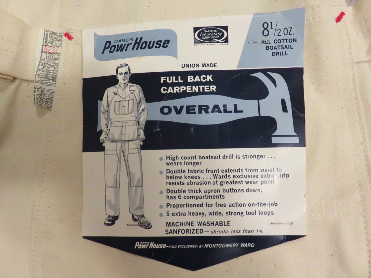 Vtg 50s/60s POWR HOUSE Bib OVERALLS 34x32 L Carpenter Painter