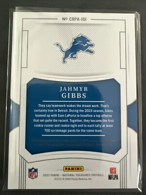 2023 National Treasures Jahmyr Gibbs RPA 3/25 Detroit Lions Rookie