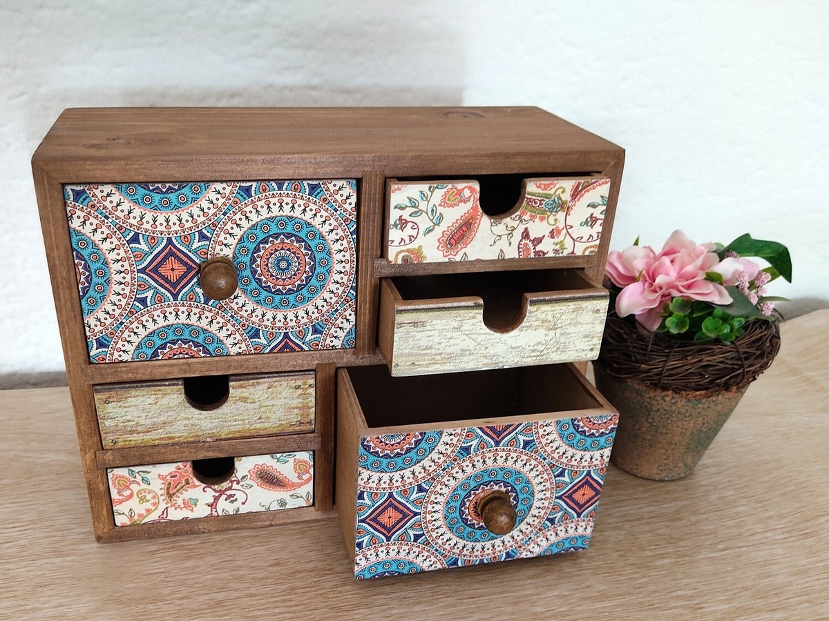Mini Desktop Chest Of Drawers. Jewelry Drawers Box with blue and orange designs. | eBay Mini Desktop Chest Of Drawers. Jewelry Drawers Box with blue and orange designs. | eBay