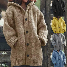 Women Winter Warm Cardigan Coat Long Sleeve Outwear Jacket Hooded Knit Sweater