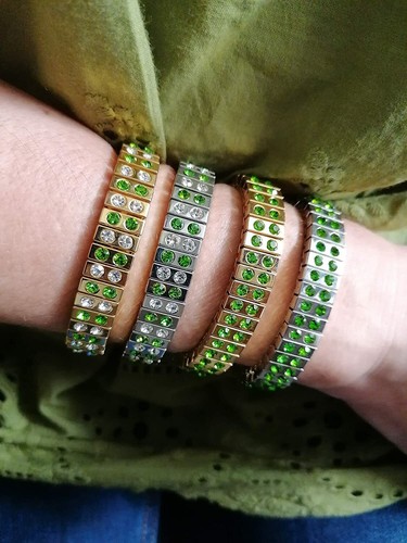 Green Formal Bracelet gift for women Evening jewelry Valentine gift 24k Gold HMD - Picture 12 of 12
