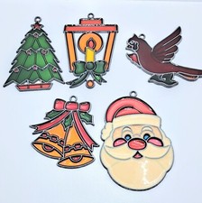 Christmas Santa Bells Cardinal Tree Candle Lot Window Suncatcher Stained Glass