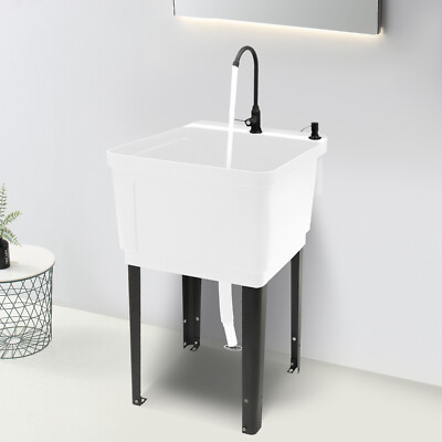 Commercial Utility Sink Laundry Tub Freestanding w/ Drain and Faucet for Garage