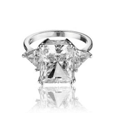 2ct Radiant Cut Moissanite Trilogy Solitaire Engagement Ring White Gold Plated