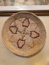 14" Large Hand Woven Coil Natural Raffia Grass Wicker Tray shallow sides