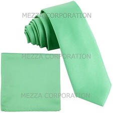 New Vesuvio Napoli Men's 2.5" skinny necktie  hankie set party solid aqua green