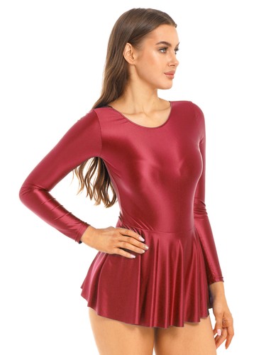 Women's Glossy Long Sleeve Ruffled Mini Dress Workout Dance Dresses Clubwear - Picture 39 of 77