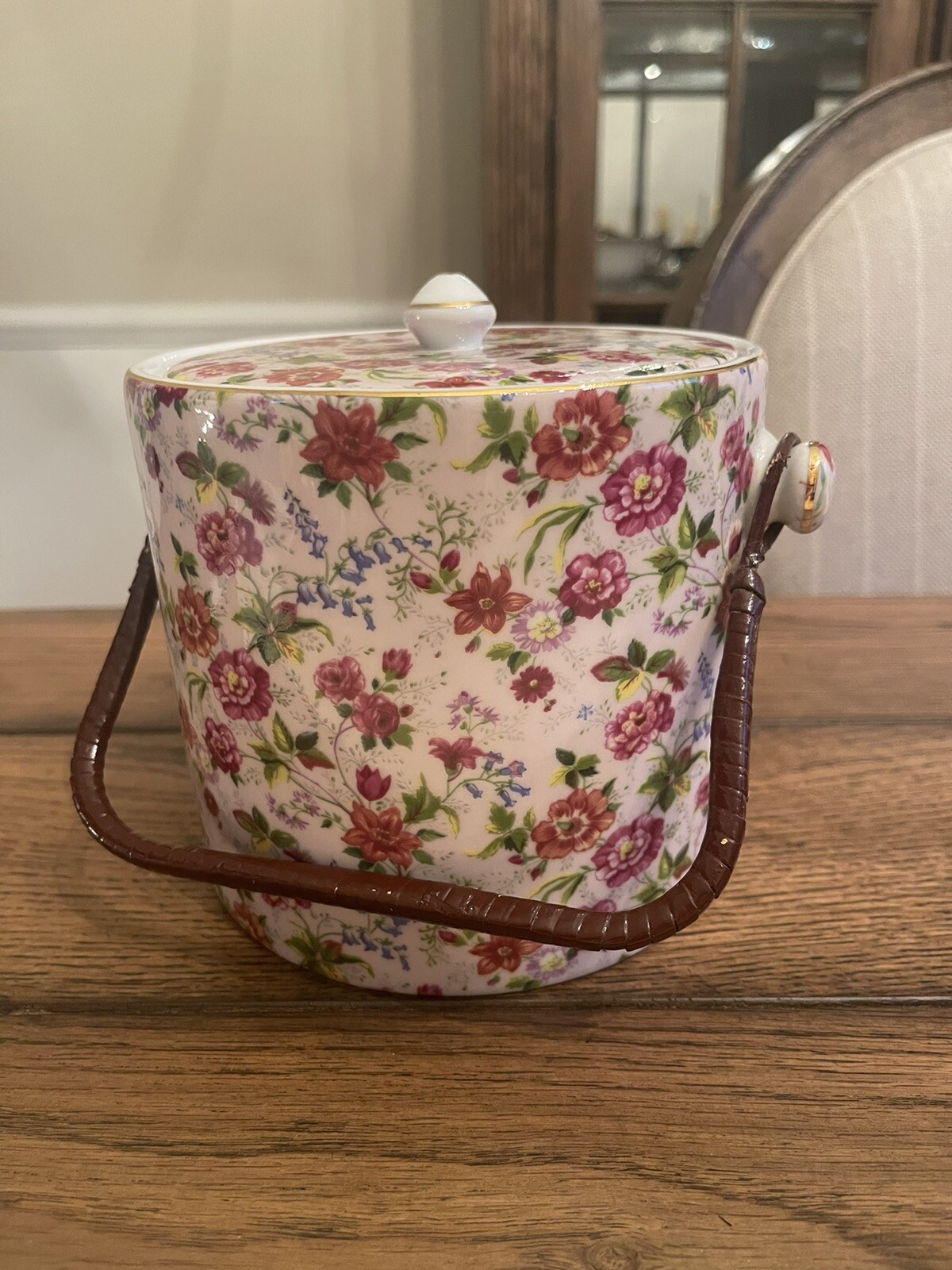 Baum Bros Porcelain Pale Pink Floral Canister Storage Jar