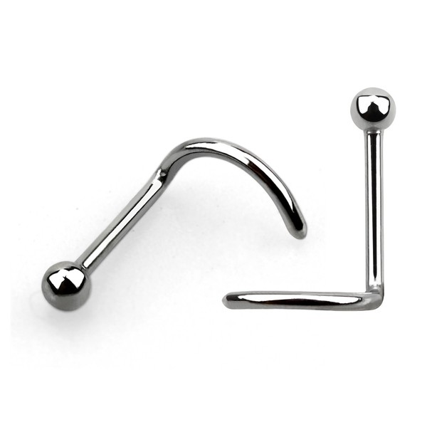 2 Piercings Nariz con bola 2mm, palo curvado, grosor 0,8mm, acero quirurgico