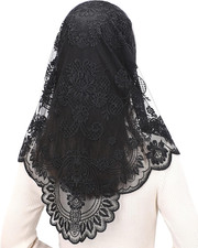 Triangle Catholic Chapel Mantilla Veils - Short Camellia Embroidery Latin Mass S