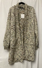 Davi & Dani Women Beige w/Multicolor Polka Dot Open Front Cardigan w/Pocket - 1X
