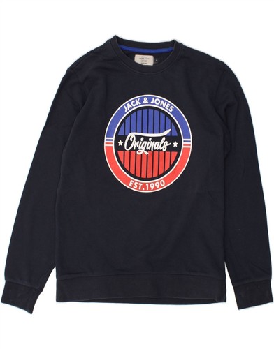 JACK & JONES Womens Graphic Sweatshirt Jumper UK 14 Medium Navy Blue BC06