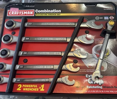 Craftsman USA 42514 6pc Extreme Grip SAE Ratcheting Combination Wrench Set, NOS - Image 1 of 4