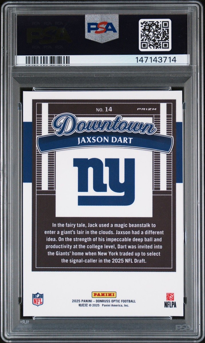 2025 Panini Donruss Optic - Downtown! Jaxson Dart #14 (RC) PSA 8