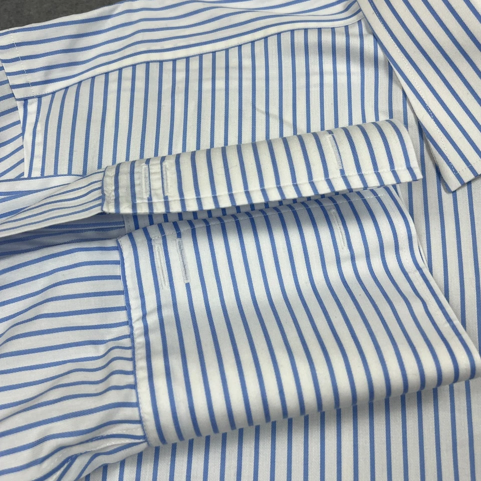 Charles Tyrwhitt Dress Shirt Mens 20 Blue Stripe Classic French Cuff Button Up - Image 3 of 4