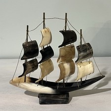 Vintage Hand Carved Bull Horn Pirate Ship Sailing Boat Model Nautical Vintage Hand Carved Bull Horn Pirate Ship Sailing Boat Model Nautical