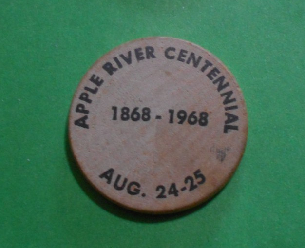 Apple River Centennial wooden nickel Illinois USA 1868 1968 souvenir coin