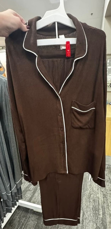 Auden Women's Cozy Ribbed Wide Leg Pants & Top Set | Brown | Plus Size 2X