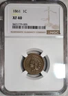 NGC XF-40 1861 Indian Head Cent, Attractive, Mid-Grade specimen.