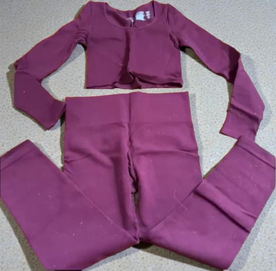 Purple 2-Piece Yoga Set  Knit Polyester Crop Top (S) & High Waist Skinny Pants M