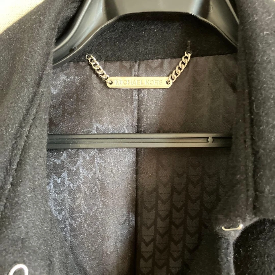 Шерстяное черное классическое двубортное пальто Michael Kors Peacoat XS Angora - Изображение 2 из 4