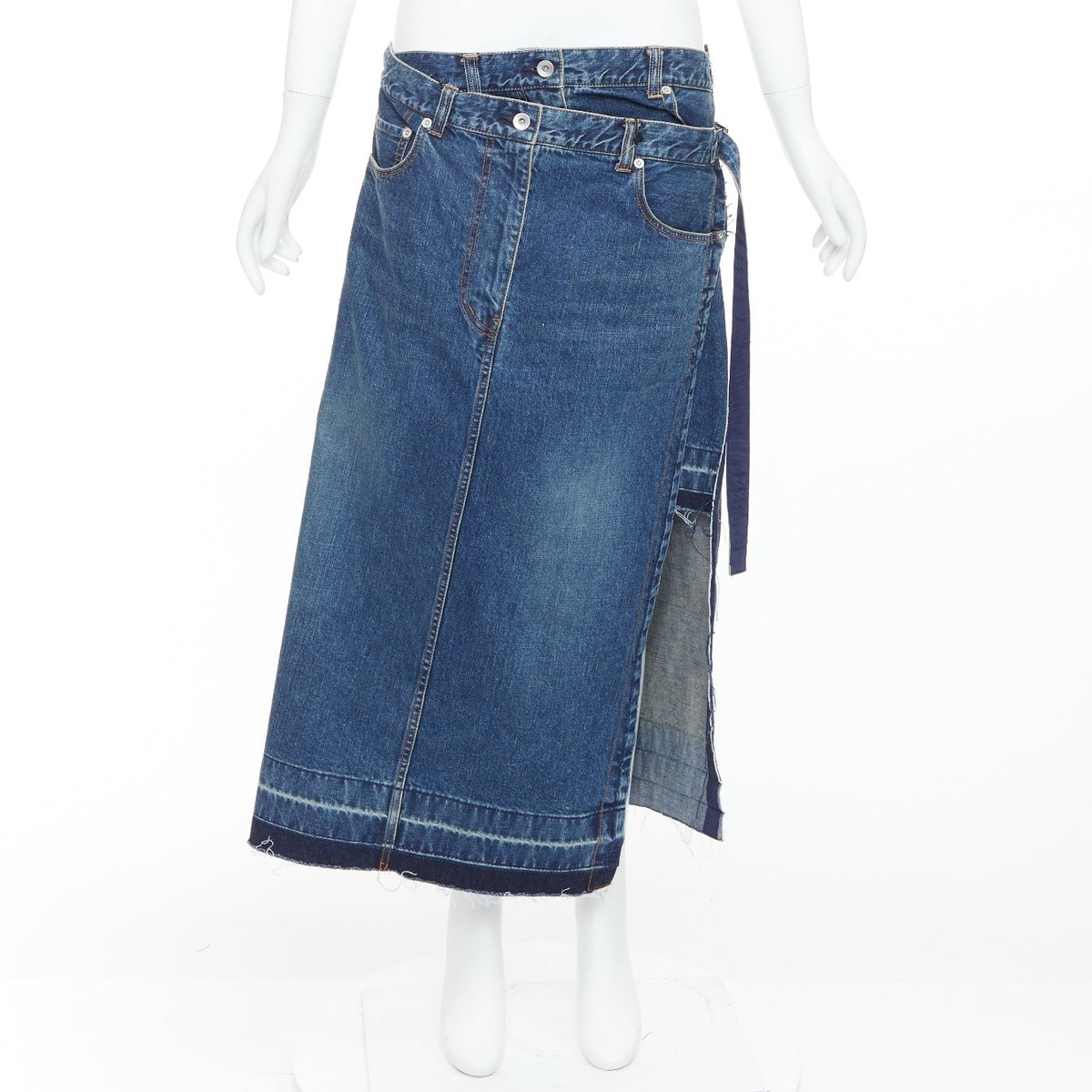 SACAI 2022 blue denim deconstructed overlapping layered skirt JP4