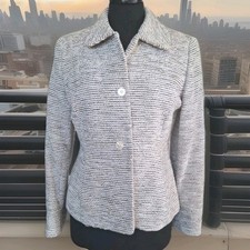 Jones New York 8 white w/black  grey texture button Shoulder Pads Jacket Blazer