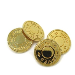 Authentic Hermes Sellier Round Cufflinks Gold Plated Mens Classic French Luxury