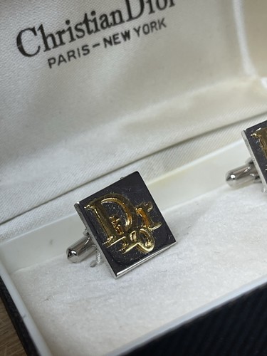 Vintage Estate CHRISTIAN DIOR Two-Toned Gold/Silver Signed LOGO Cufflinks Retro - Picture 4 of 24