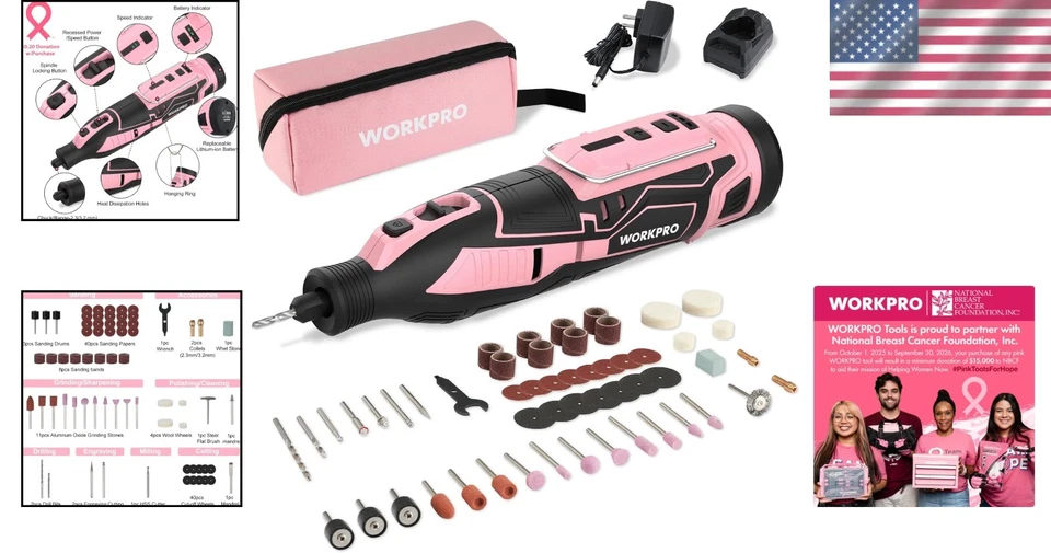 Compact Pink Cordless Rotary Tool - 5 Speed, 114 Accessories - Image 2 of 4