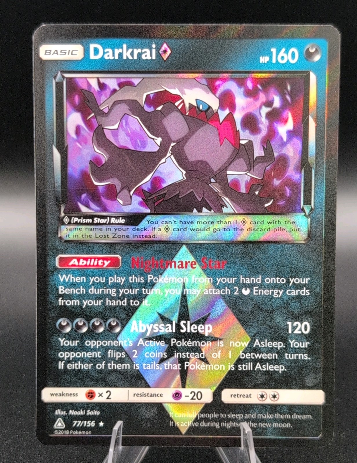 DARKRAI PRISM STAR 77/156 Pokemon Ultra Prism Prism Rare Holo Eng 2018 HP160