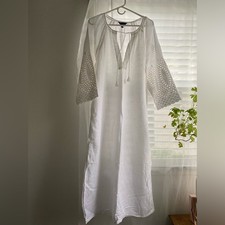 J.Crew, white embroidered, open work,  kaftan - slim for XL, linen/cotton blend