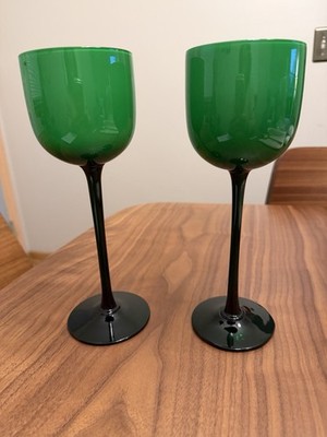 Carlo Moretti Green Cased Long Stem Wine Glasses Set Of 2