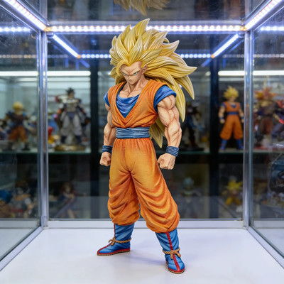 Large Anime Dragon Ball Son Goku Figure Statue Super Saiyan 3 Yellow Hair 31.5cm