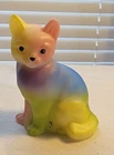 2004 Fenton Opal Satin Tye Dye Friends Sitting Cat For Carolyn's Collectables