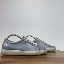 Womens Ecco Soft 7 Blue Gray Leather Casual Comfort Sneakers Shoes Size 9-9.5