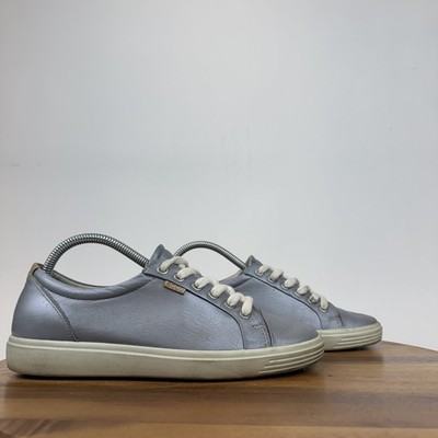 Womens Ecco Soft 7 Blue Gray Leather Casual Comfort Sneakers Shoes Size 9-9.5