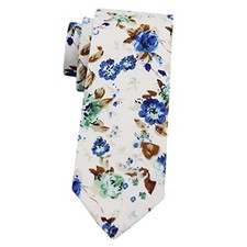 Men's Skinny Tie, Cotton Floral Ties for Men Wedding B White Brwon Blue Floral