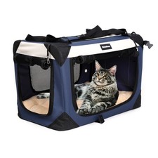 Large Cat Carrier, Collapsible Dog Travel Crate Portable Soft-Sided Pet Carri...