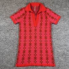 Free People Kitt Mini Sweater Dress Collar Short Sleeve Wool Blend Red Womens XS