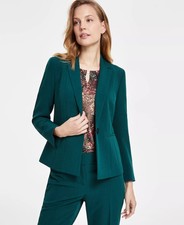Kasper Women's Single-Button Notched-Lapel Blazer - Evergreen-16