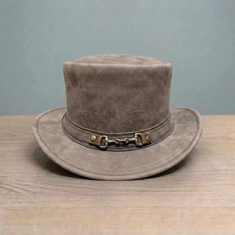 Handmade Distressed Leather Steampunk Top Hat : Western Festival Costume Hat
Opens in a new window o