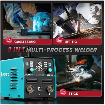 145A MIG Welder - Gasless Flux Core - 3-in-1 Welding Machine