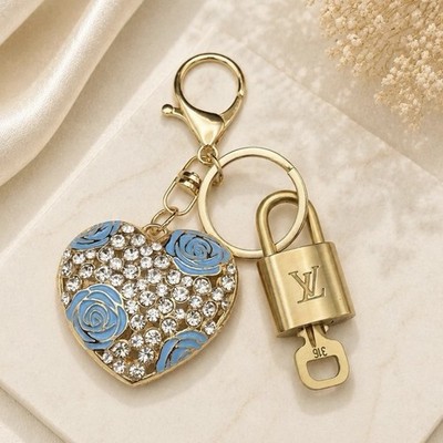 Authentic Louis Vuitton Lock & Key w/ Unbranded Heart / Rose Bagcharm, Keychain