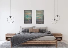 Abstract Desert Landscape Painting Mid Century Modern Set of 2