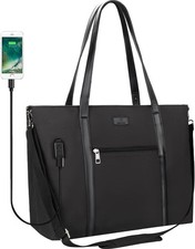Laptop Tote Bag for Women 17.3 Inch, Water-Resistant Work Bag with USB Charging