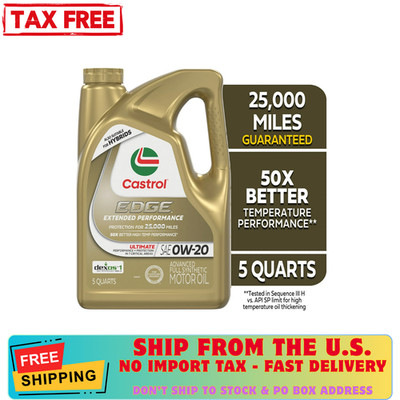 Castrol EDGE Extended Performance 0W-20 Advanced Full Synthetic Motor Oil, 5 Qt.
