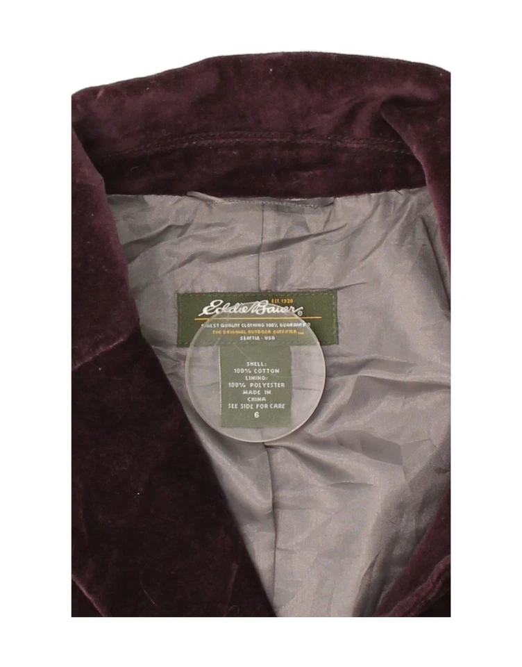 Chaqueta Blazer EDDIE BAUER Mujer Terciopelo 3 Botones EE. UU. 6 Mediana Púrpura Algodón BS09 Foto 3 de 3